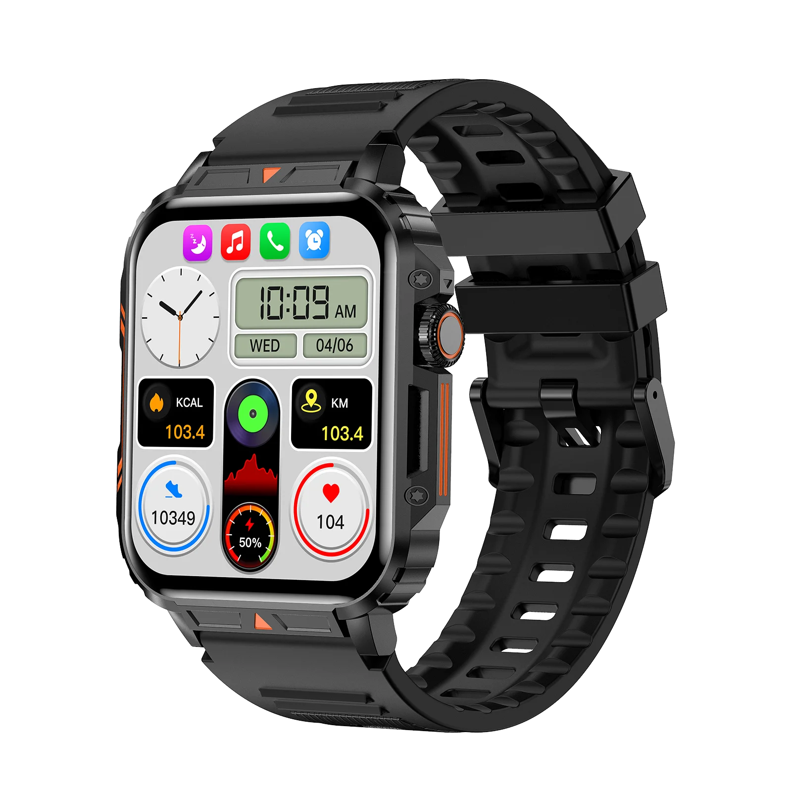 Outdoor sports square smartwatch with big battery, call answer, waterproof fitness tracker for men (iOS & Android)