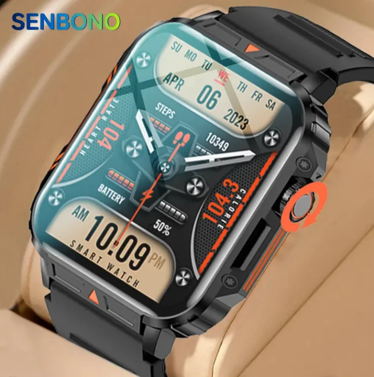 Outdoor sports square smartwatch with big battery, call answer, waterproof fitness tracker for men (iOS & Android)