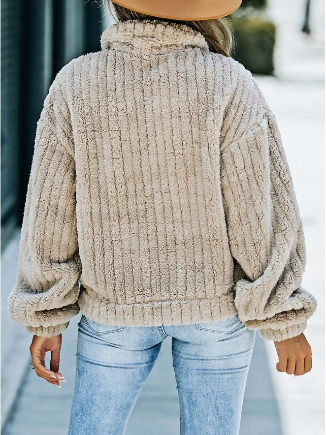 Lapel Bag Cover with Fleece Comfort Casual Women's Thick Plush Coat