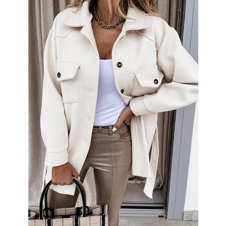 Lapel Jacket Fashion Casual Single-breasted Coat with Belt Spring Autumn Women's Clothing