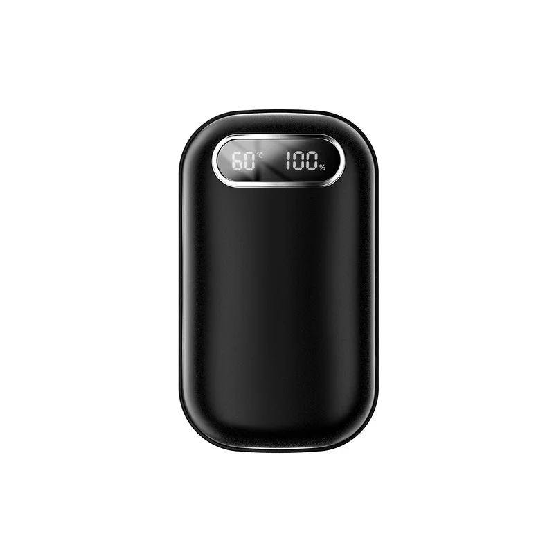 Portable double‑sided hand warmer with digital display and USB charger