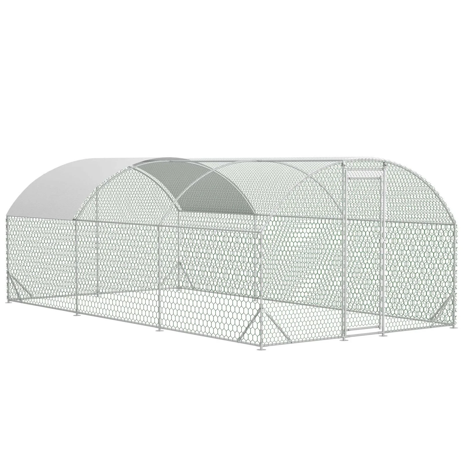 Large Chicken Coop Metal Chicken Run with Waterproof and Anti-uv Cover, Dome Shaped Walk-in Fence Cage Hen House for Outdoor and Yard Farm, 9.84 X 19.68 X 6.56 Ft