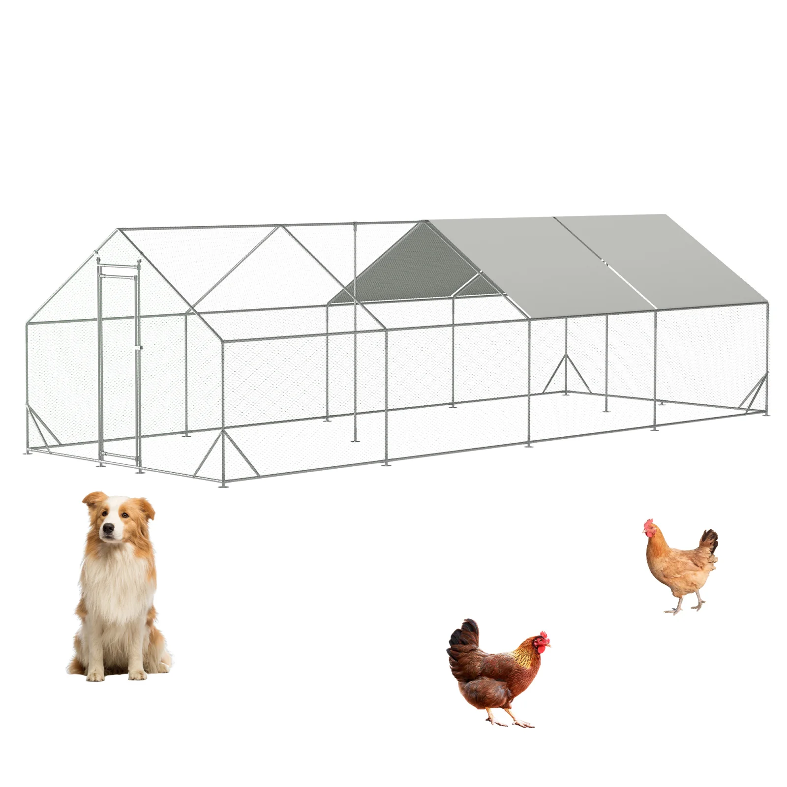 Large Metal Chicken Coop, Walk-in Chicken Run,galvanized Wire Poultry Chicken Hen Pen Cage, Rabbits Duck Cages with Waterproof and Anti-ultraviolet Cover for Outside 10 L X 26 W 6.56 H
