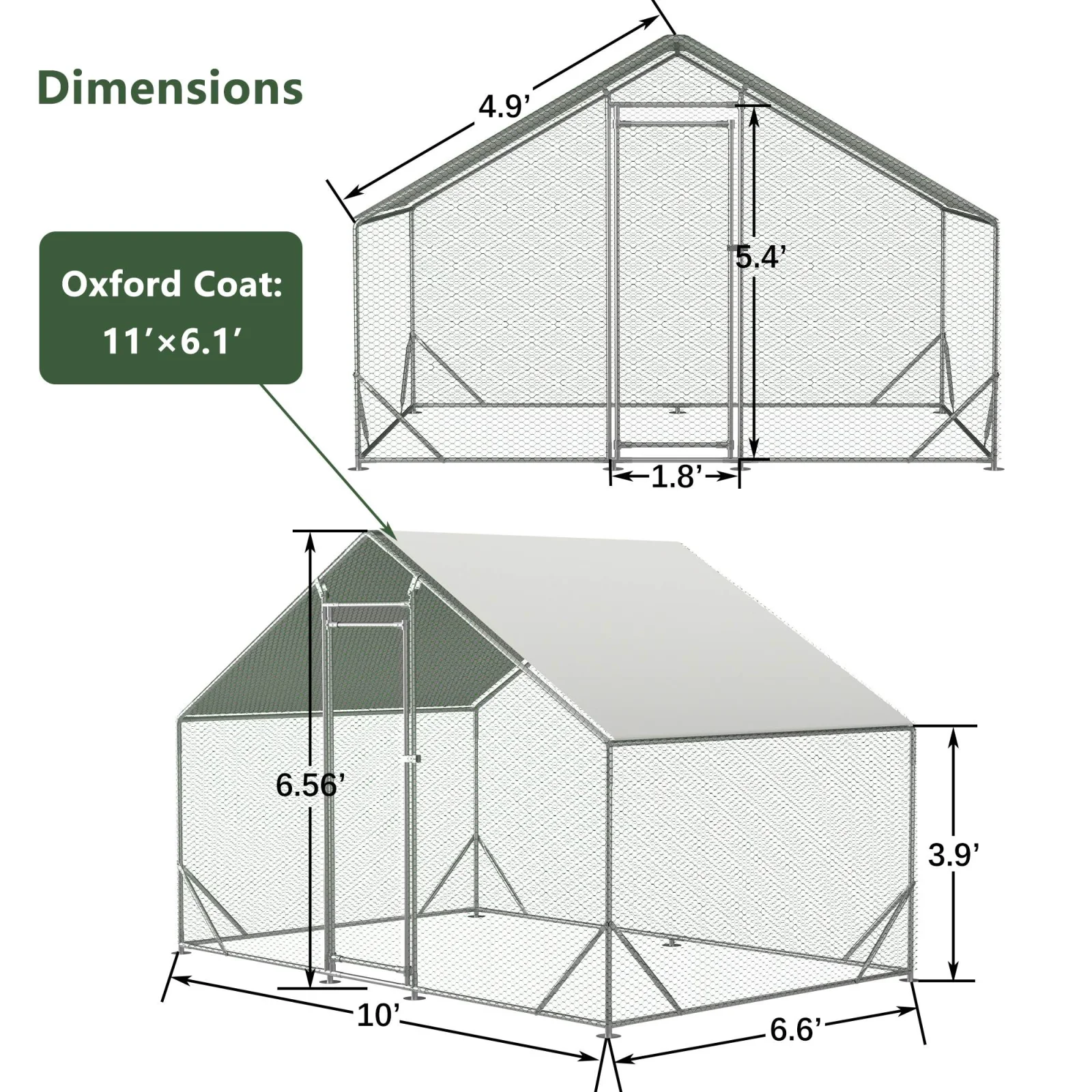 Large Metal Chicken Coop, Walk-in Chicken Run, Galvanized Wire Poultry Chicken Hen Pen Cage, Rabbits Duck Cages with Waterproof and Anti-ultraviolet Cover for Outside