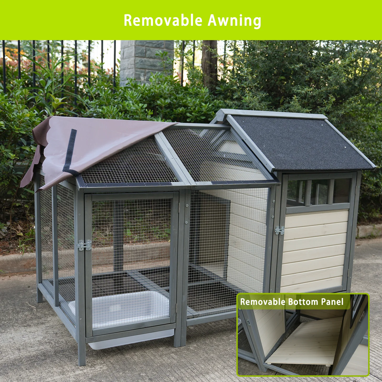 Large Outdoor Chicken Coops, Wooden Chicken Coops with Brooding Boxes, Bird Cages,can Accommodate 3 to 5 Chickens Rabbit Cages - Black Waterproof and Sun-protective Felt Roofs Dark Gray Beige
