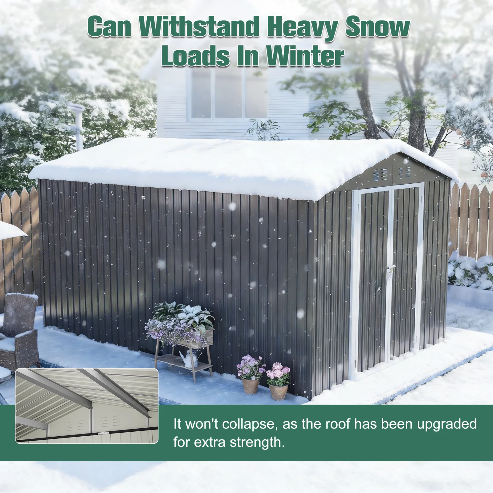 Lockable Secure Metal Shed 8x12 Ft - Large Outdoor Storage with Aluminum Frame, Durable Garden Tool Shed for Backyard, Patio, Lawn, Grey