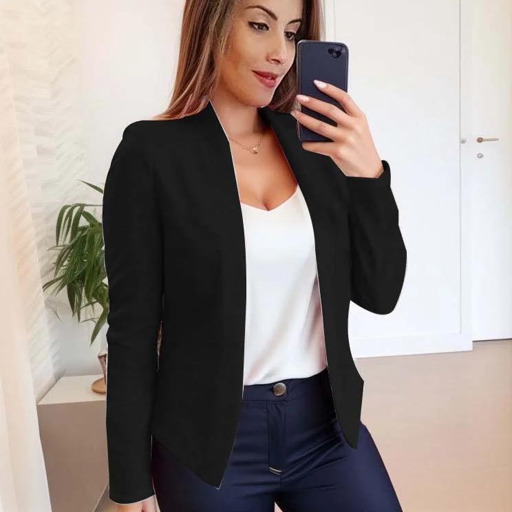 Long Sleeve Solid Color Casual Jacket Women