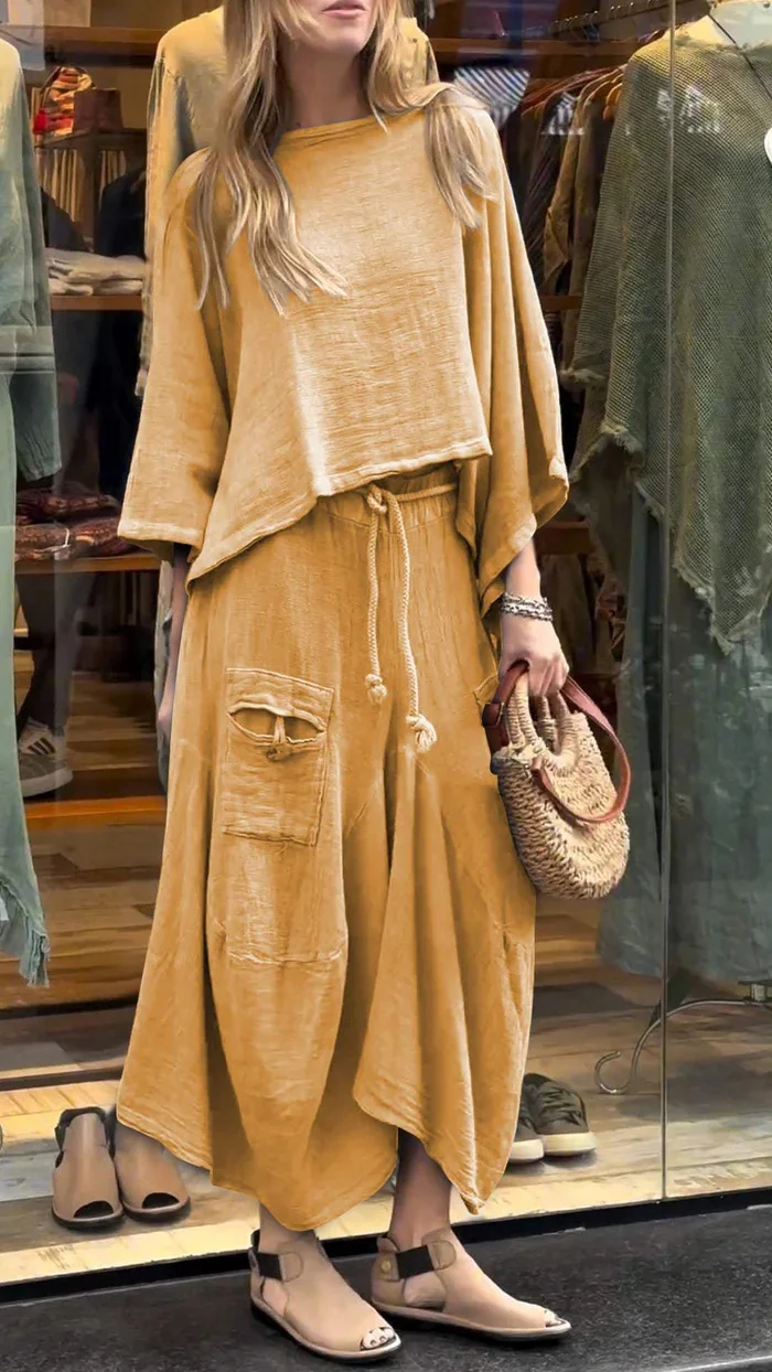 Loose-fitting Skirt Suit Fashion Solid Color Pullover Long-sleeved Top and Long Skirt Two-piece Set