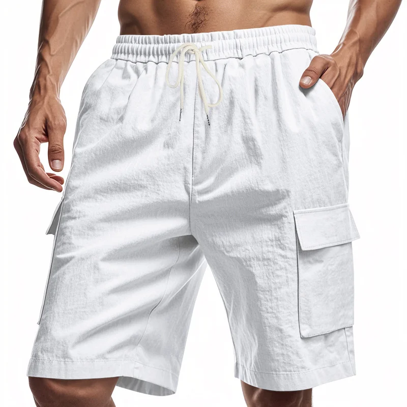Men's Loose Linen Drawstring Shorts in Solid Colors for Summer Comfort