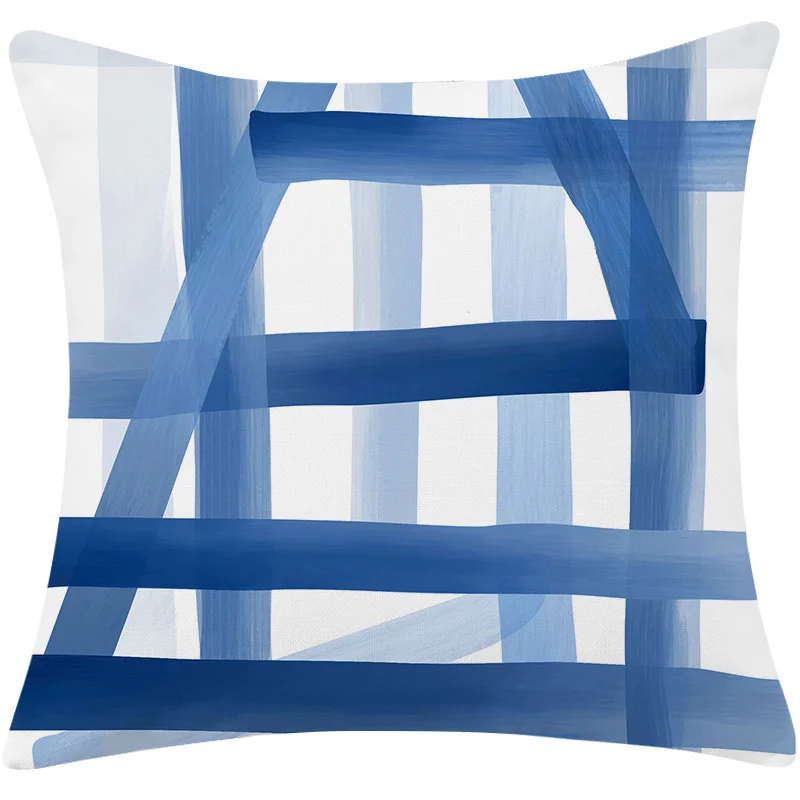Mediterranean Blue Simple Cotton and Linen Pillow