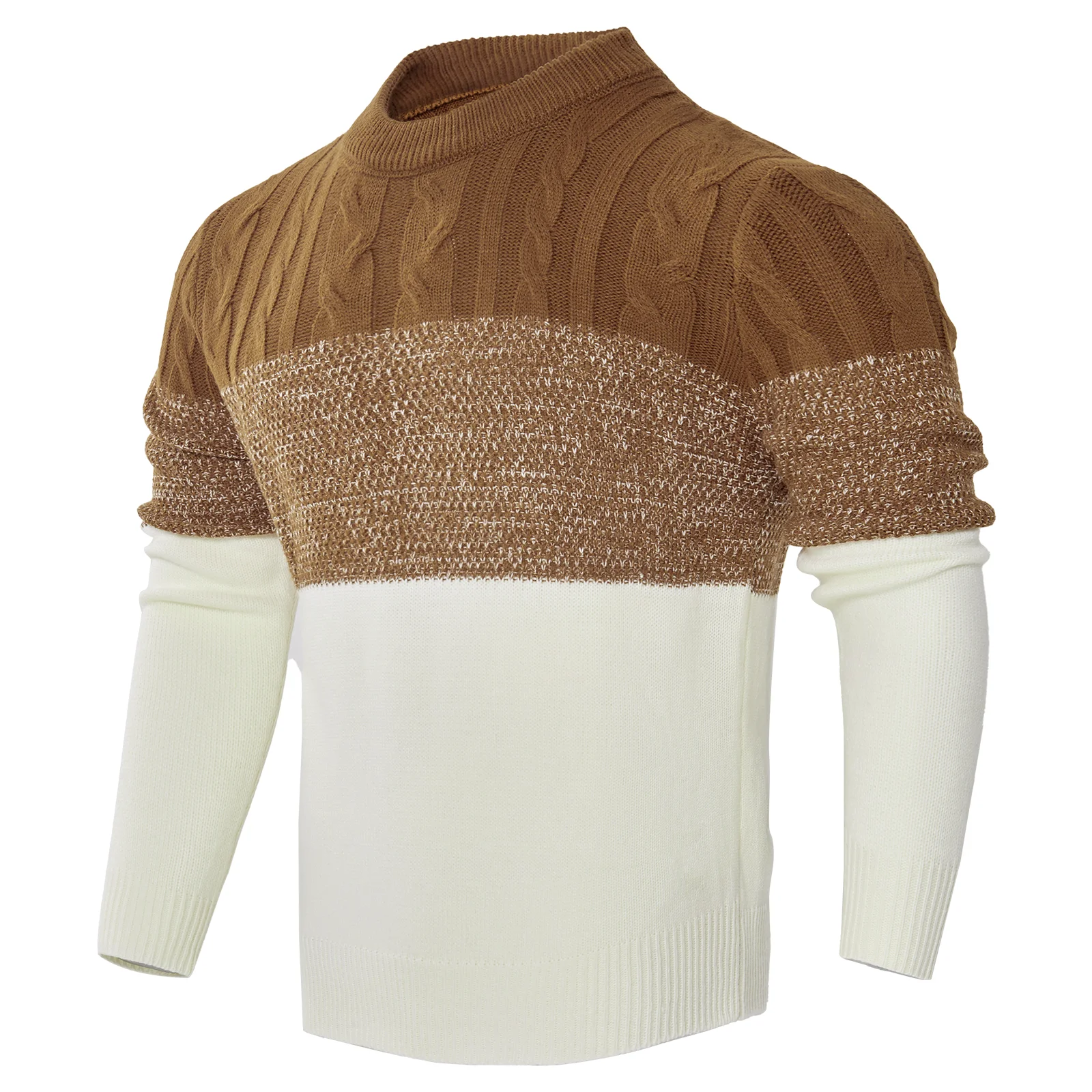 Men's Colorblock Cable Knit Long Sleeve Pullover Sweater – Casual Acrylic