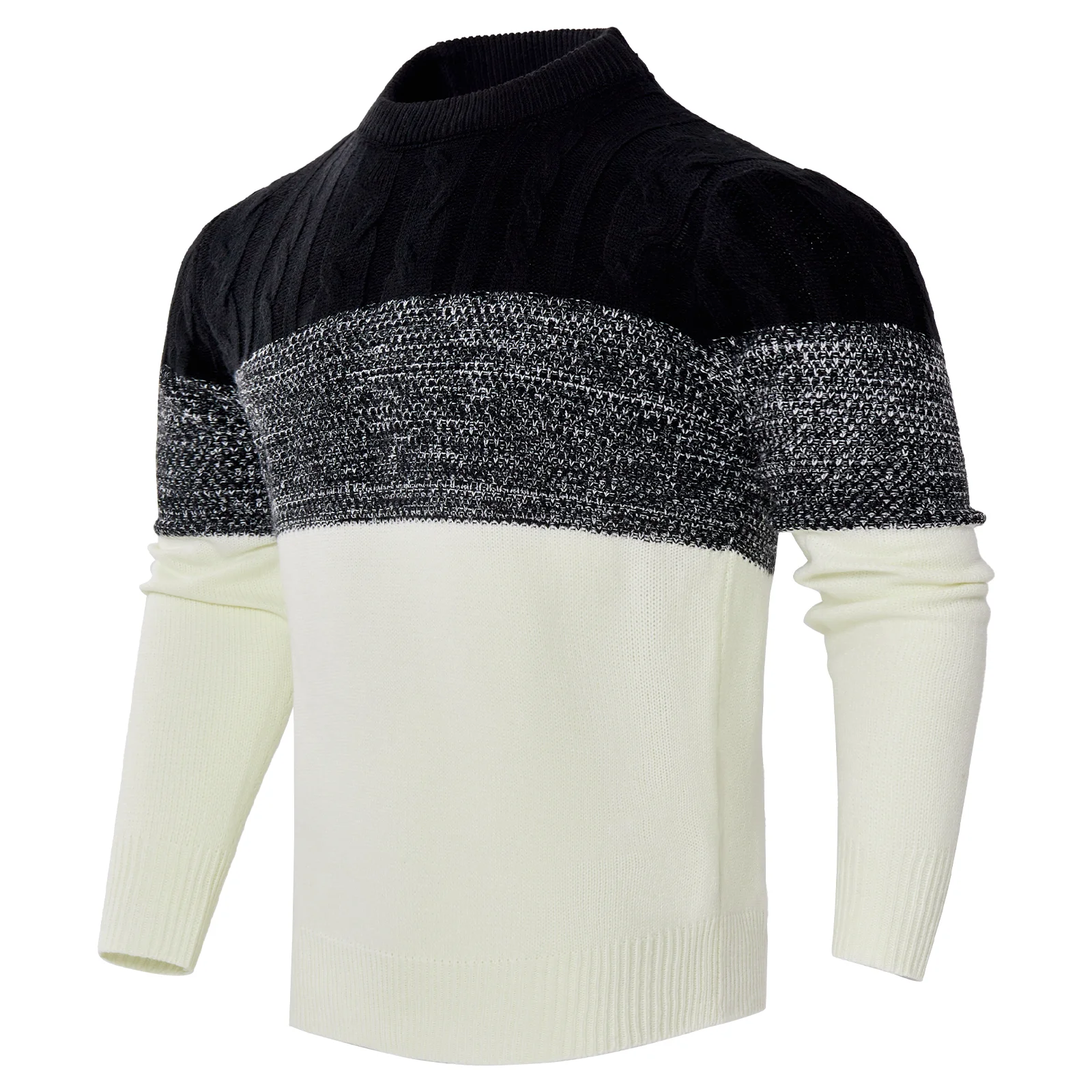 Men's Colorblock Cable Knit Long Sleeve Pullover Sweater – Casual Acrylic