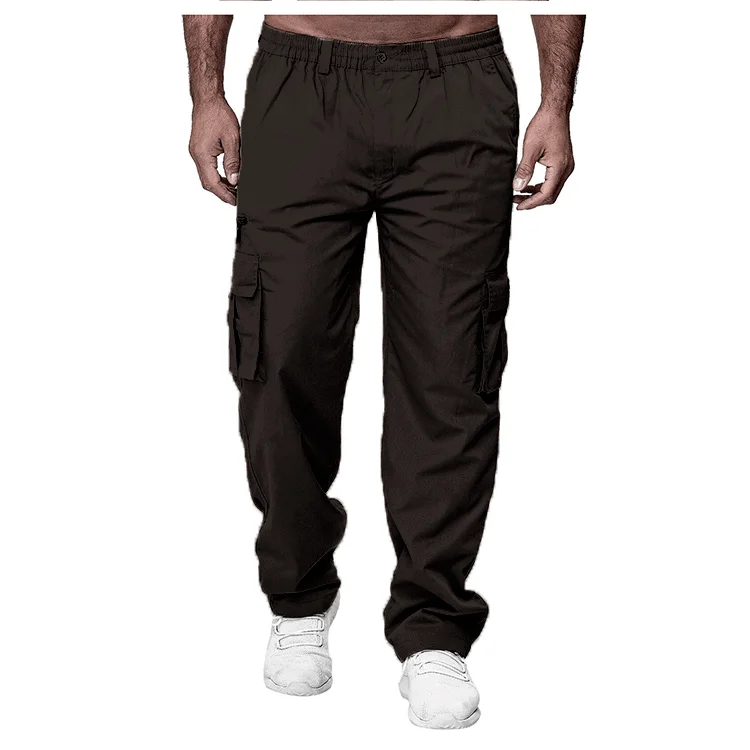Men's casual loose-fit multi-pocket cargo pants with mid waist and belt loop, khaki black navy green
