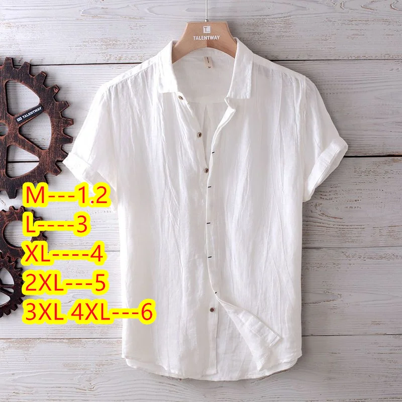 Men's solid-color retro distressed linen shirt – white, blue or gray, summer casual