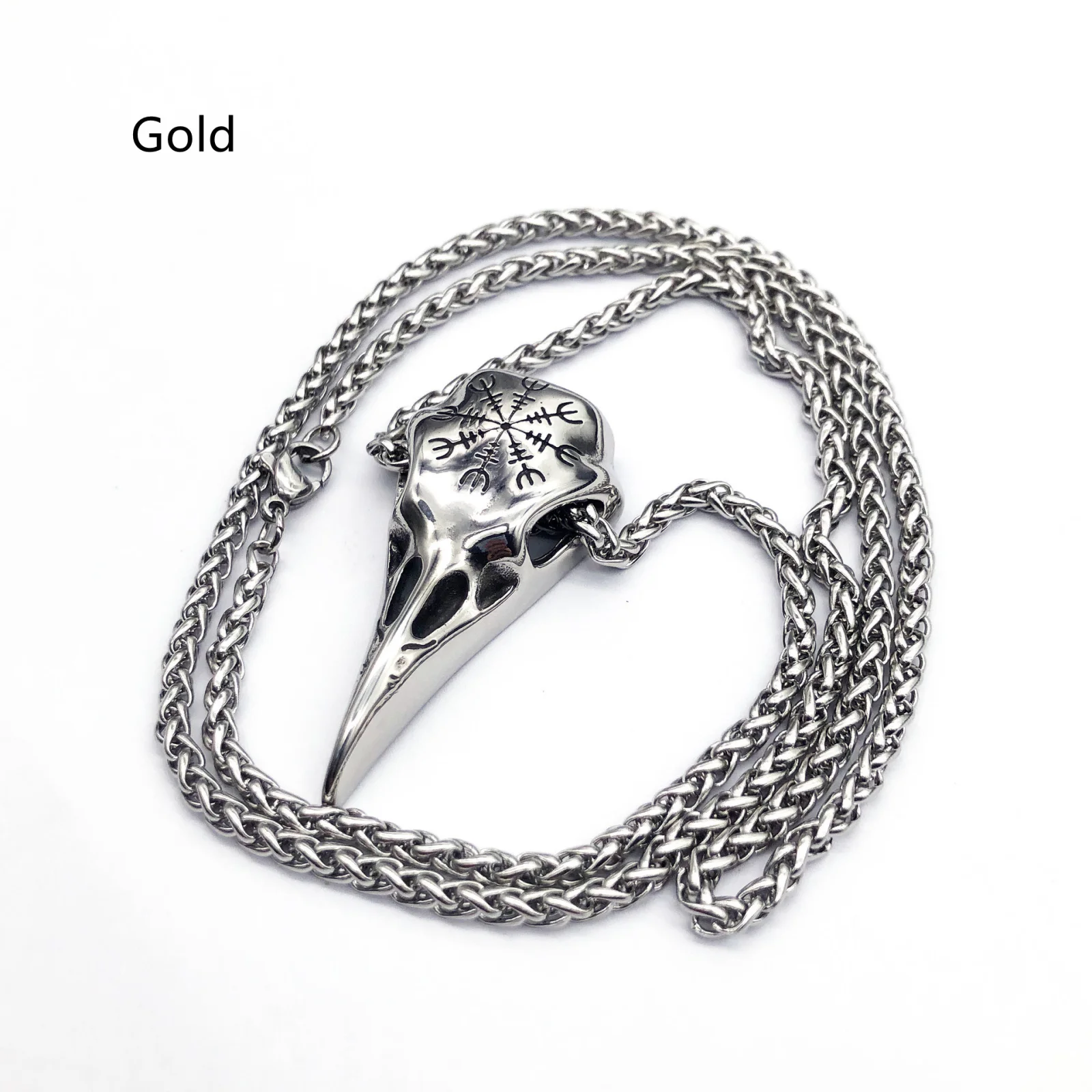 Titanium Viking Skull & Eagle Beak Pendant Necklace – minimalist geometric design