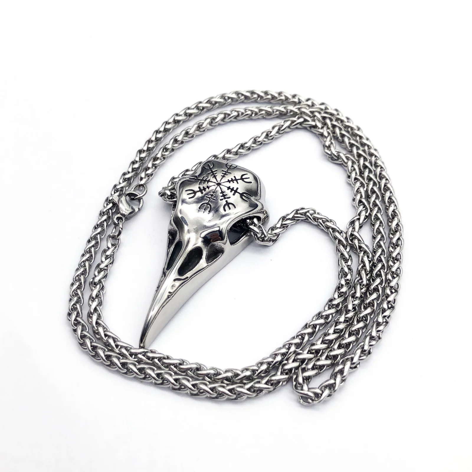 Titanium Viking Skull & Eagle Beak Pendant Necklace – minimalist geometric design