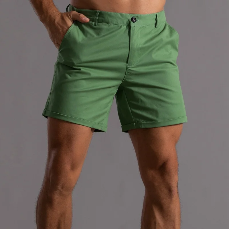 Men’s cotton shorts with pockets, button‑front, straight cut, summer beach style
