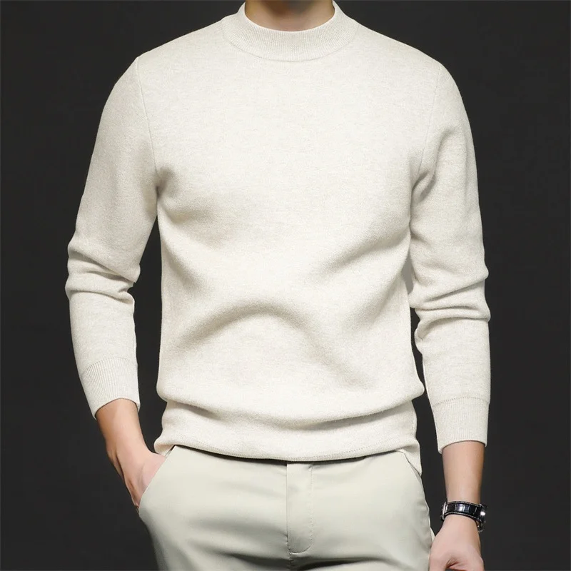 Men's long‑sleeve wool sweater in ivory white, casual pullover