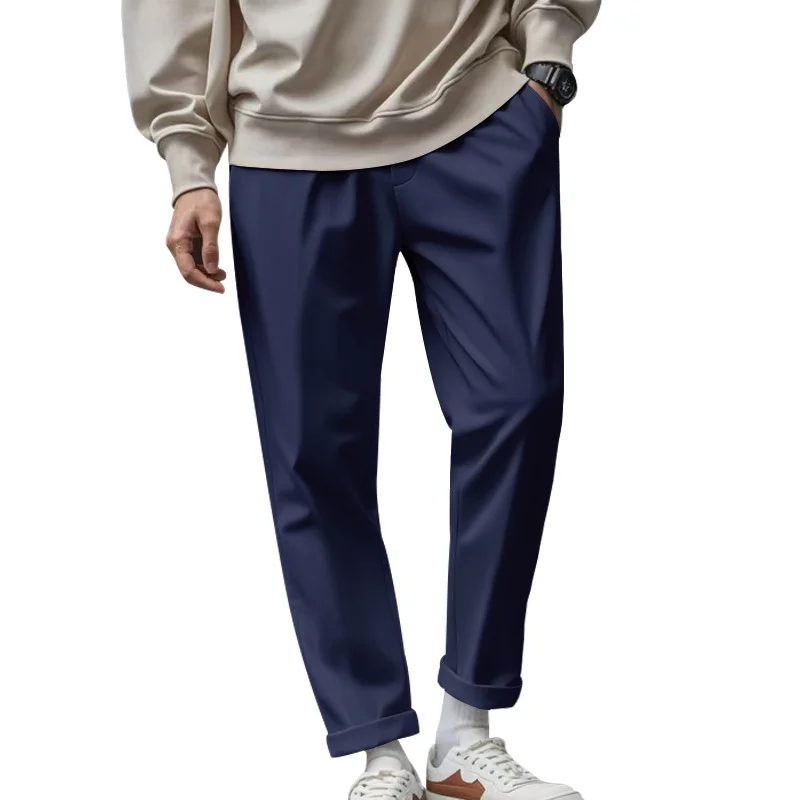 Men's Casual Quick-Drying Straight Trousers with Drawstring Waist and Pockets