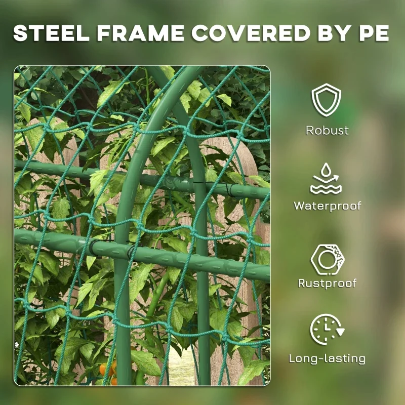 Green Steel A-Frame Garden Trellis with Climbing Net for Outdoor Vines