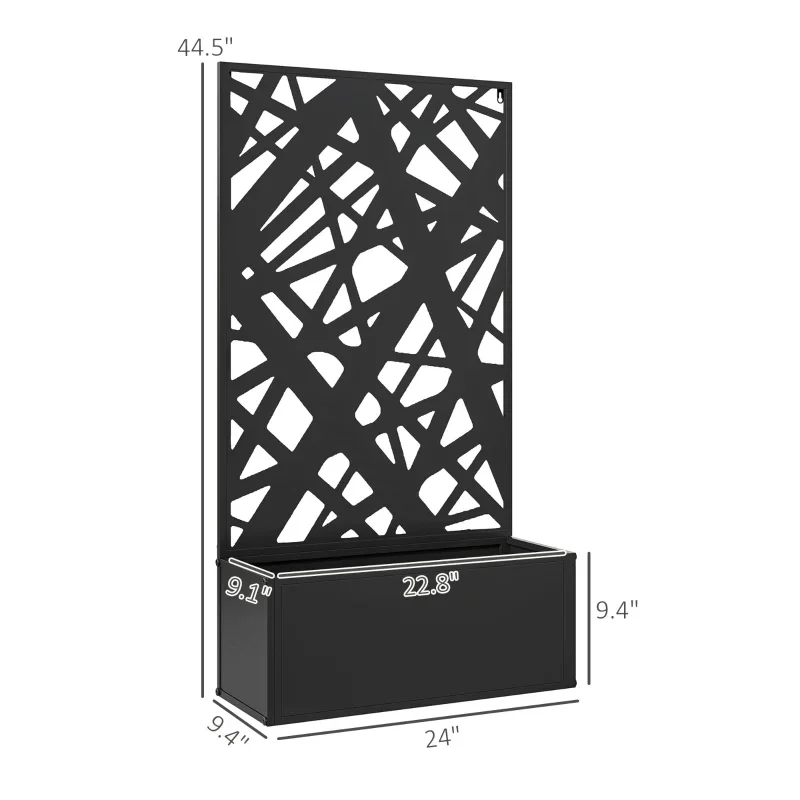 Black Metal Raised Garden Bed Planter Box With Decorative Privacy Screen For Patio