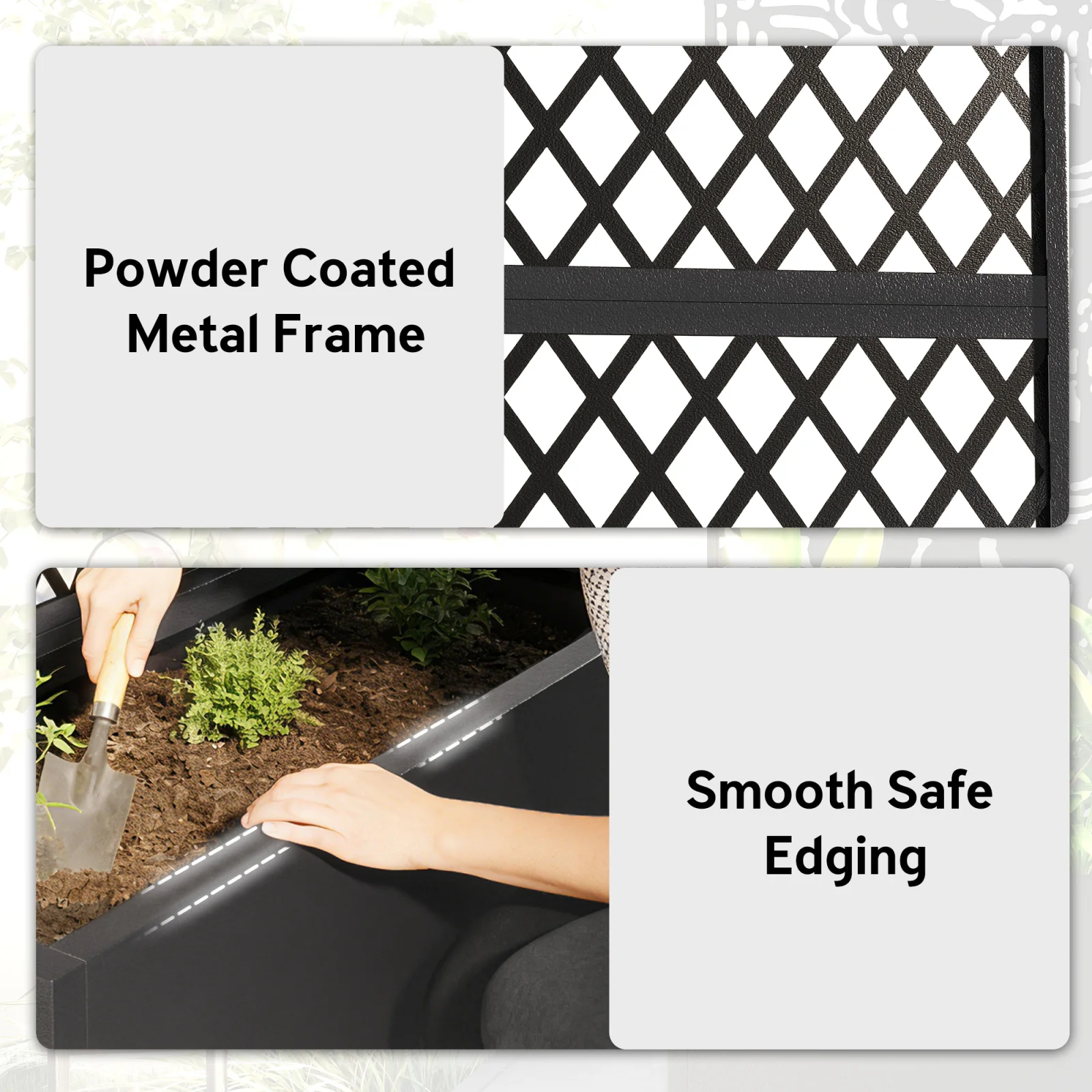 Metal Raised Garden Bed with Diamond Lattice Trellis for Climbing Plants