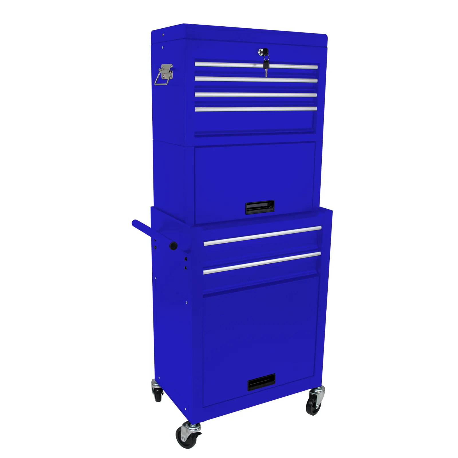 Blue steel 6‑drawer rolling tool cabinet with lock and wheels