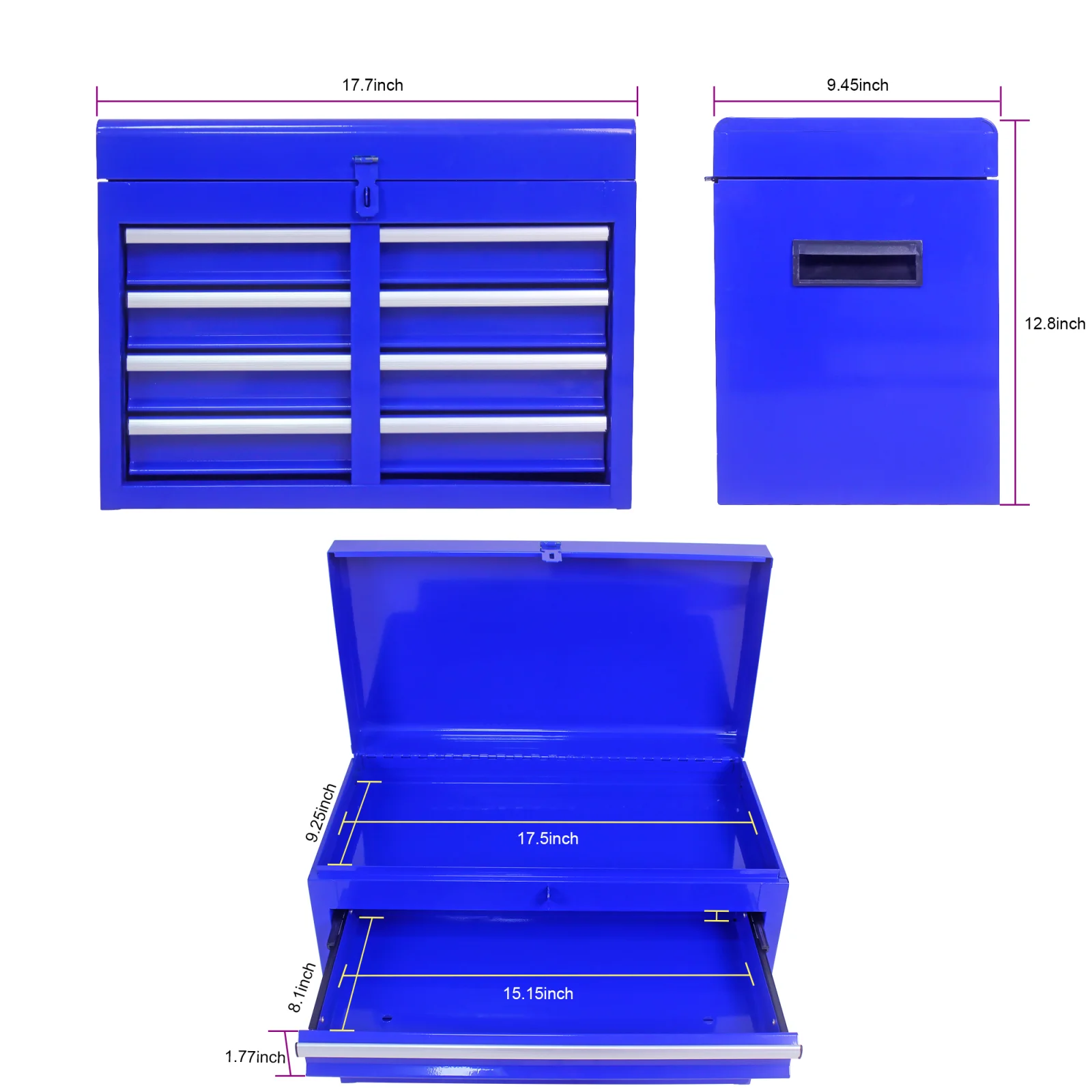 Blue 5 Drawer Metal Tool Cabinet with Bottom Storage and Adjustable Shelf