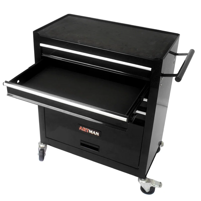 4‑drawer steel tool cart with 4 wheels and parking brakes
