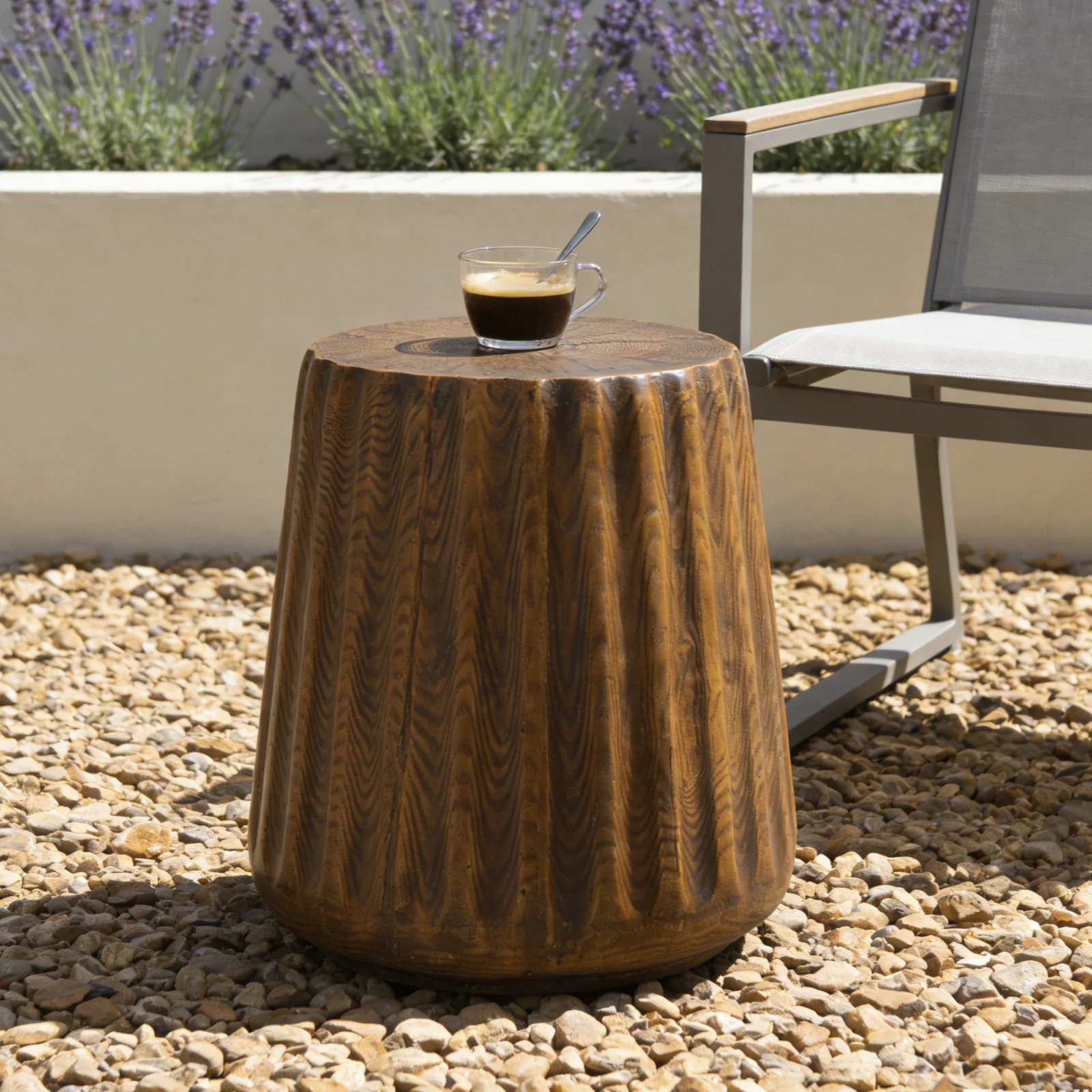 Mgo Outdoor Indoor Side Table - Durable Tree Stump Style End Table for Patio, Garden, Living Room, 16.61 Height, Brown Wood Grain Finish