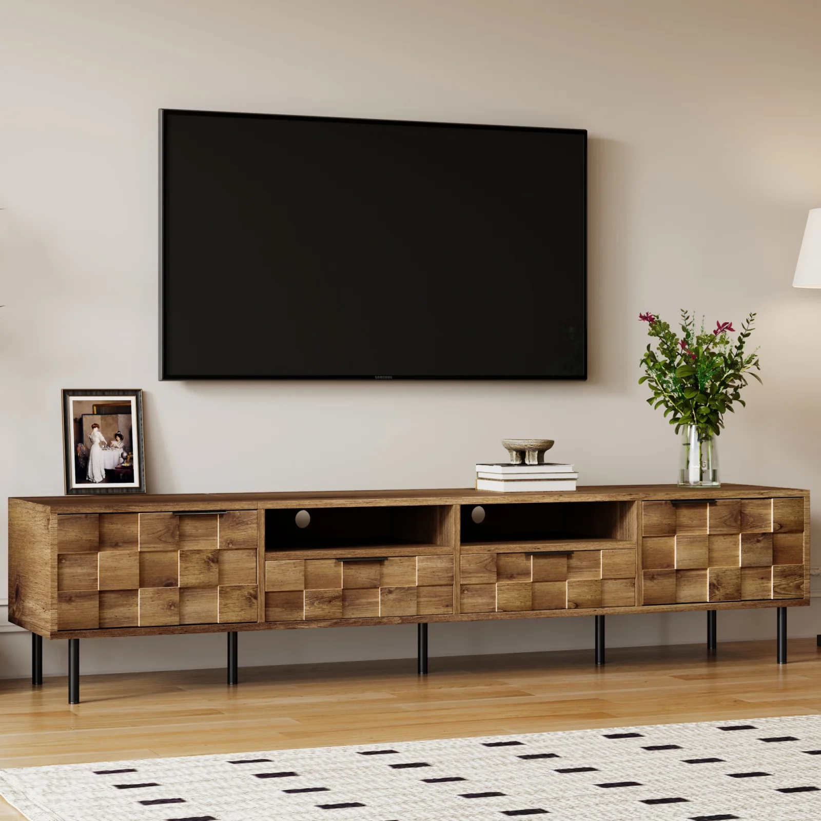 Mid Century Tv Stand with 2 Drawers, Media Console Table for Tvs Up to 85'', Entertainment Center with Storage for Living Room, Bedroom, Home Theatre