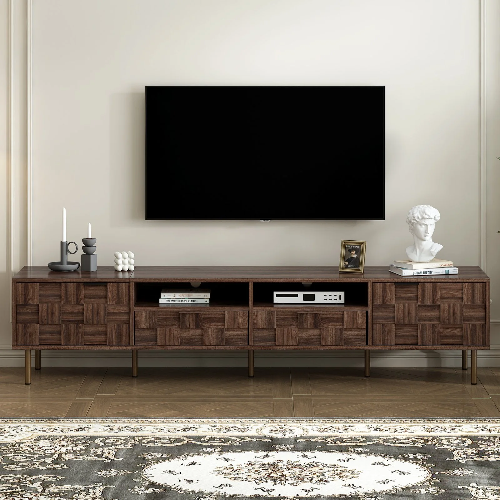 Mid Century Tv Stand with 2 Drawers, Media Console Table for Tvs Up to 85'', Entertainment Center with Storage for Living Room, Bedroom, Home Theatre