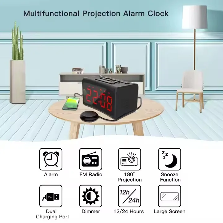 Mobile Desk Bedroom Large Alarm Clock Led Digital Clock Display with Fm Radio