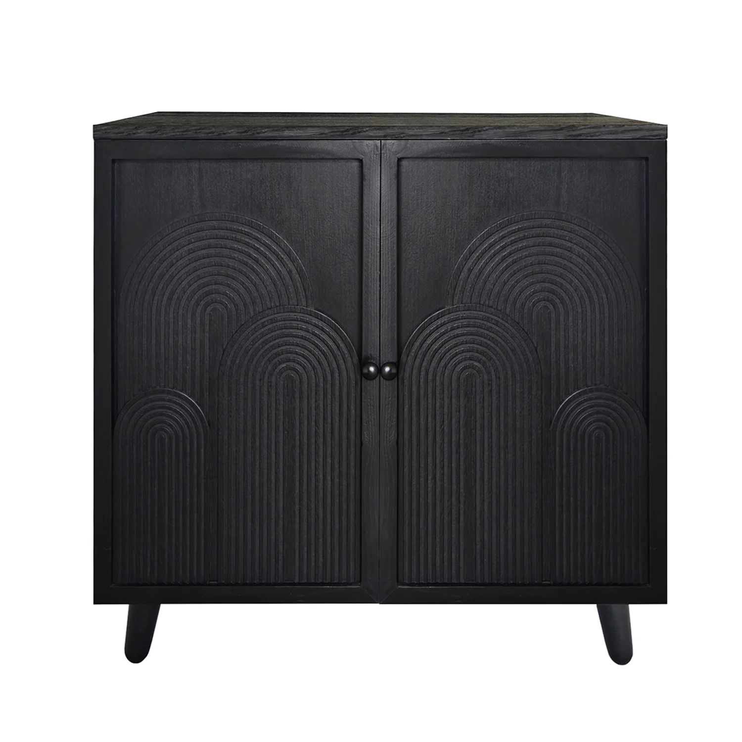 Modern Black Wood Storage Cabinet, 31in Accent Cabinet with Embossed Door for Living Room, Bedroom, or Entryway