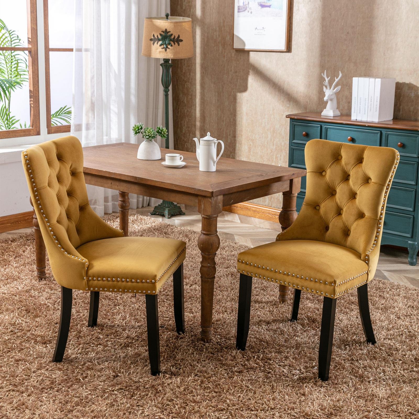 Modern High-end Plush Solid Wood Contemporary Velvet Cushioned Dining Chair