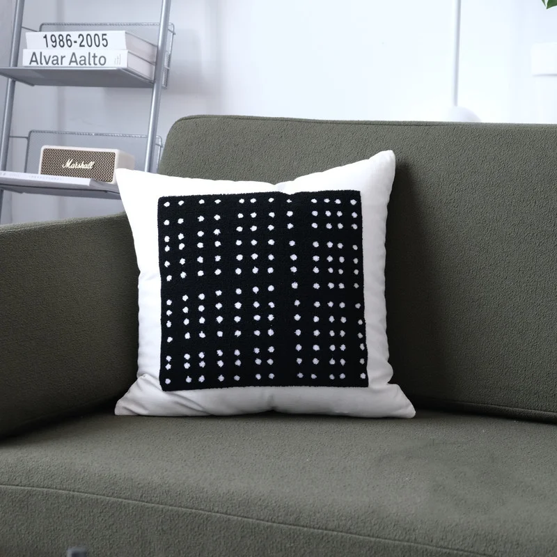 Modern Jane Wave Dot Geometric Black and White Cushion