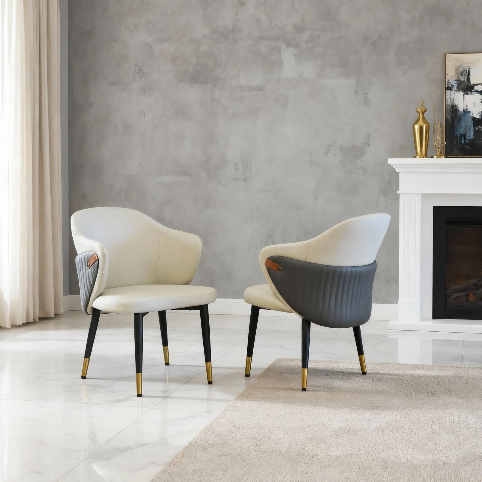 Modern Pu Leather Dining Chairs, Ergonomic with Carbon Steel Legs for Restaurant, Home Office, Living Room Set of 2, Beige