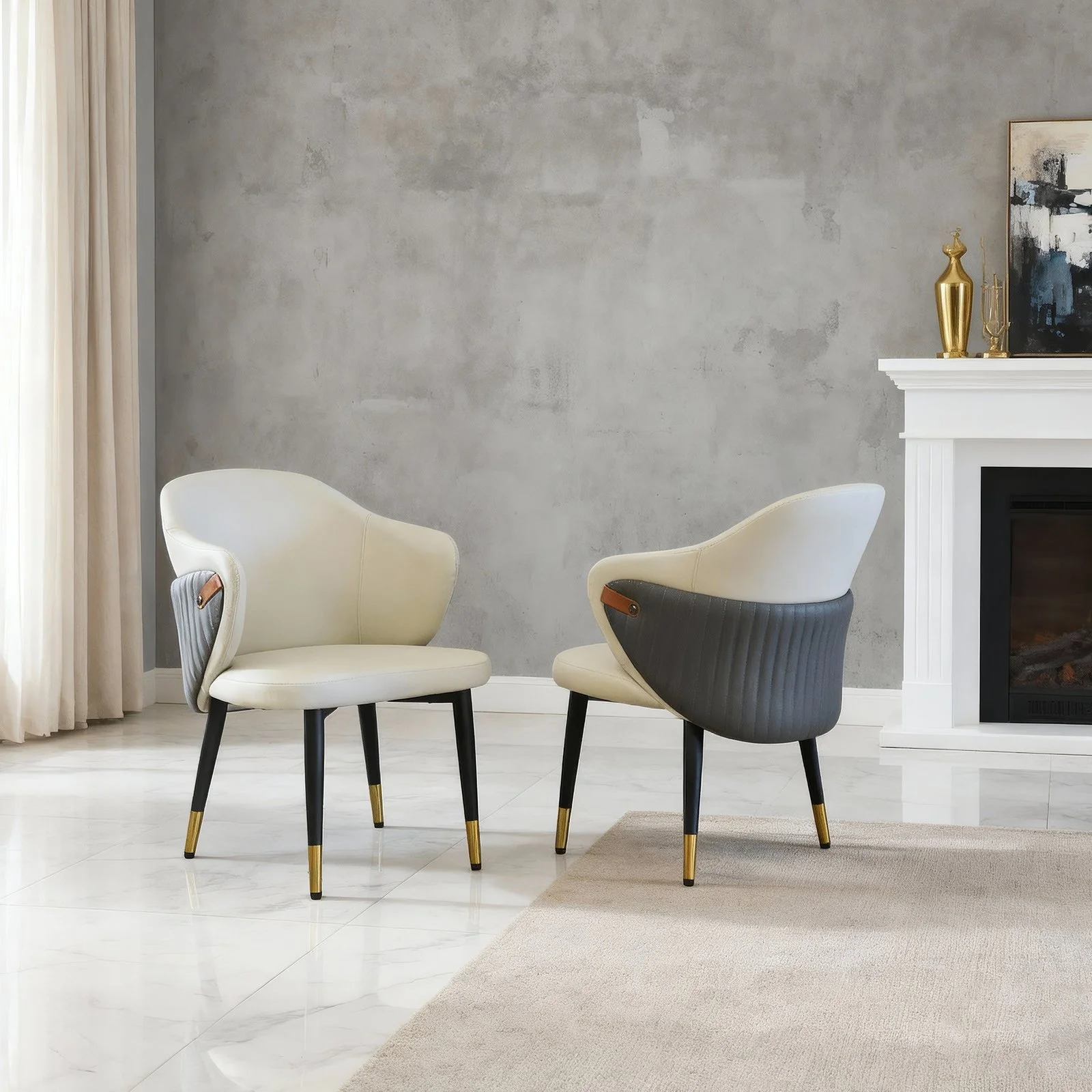 Modern Pu Leather Dining Chairs, Ergonomic with Carbon Steel Legs for Restaurant, Home Office, Living Room Set of 2, Beige