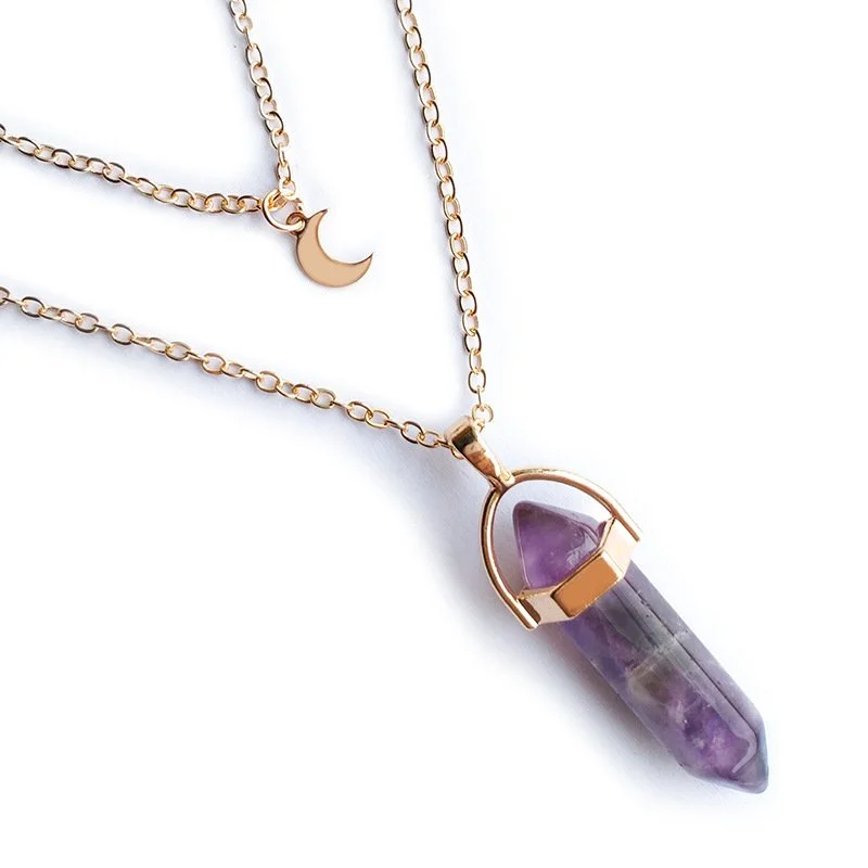 Geometric Moon Hexagonal Column Alloy Pendant Necklace for Women