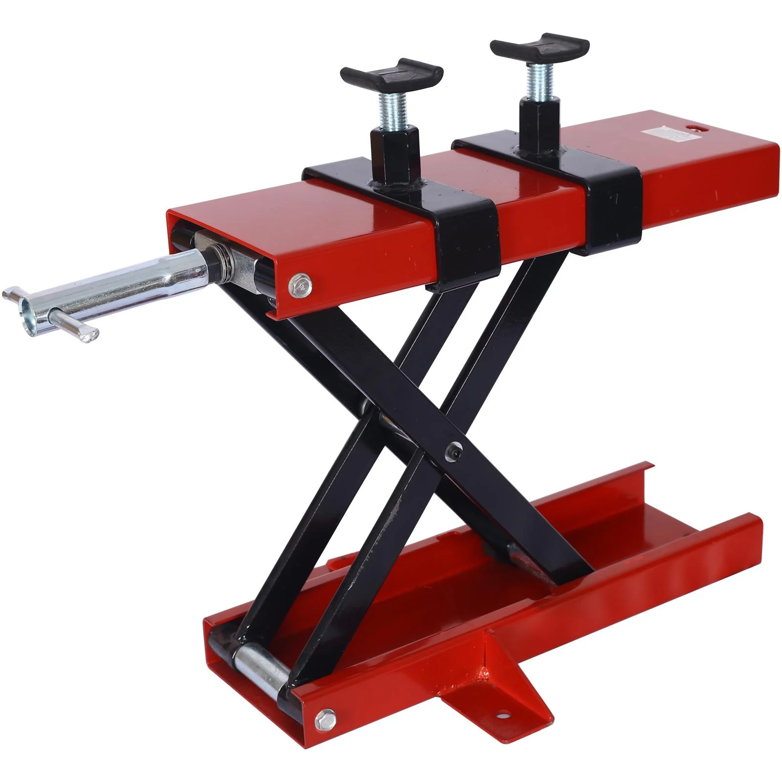 Red and Black Steel Motorcycle Jack for Motocross Bikes, Cruisers, and ATVs
