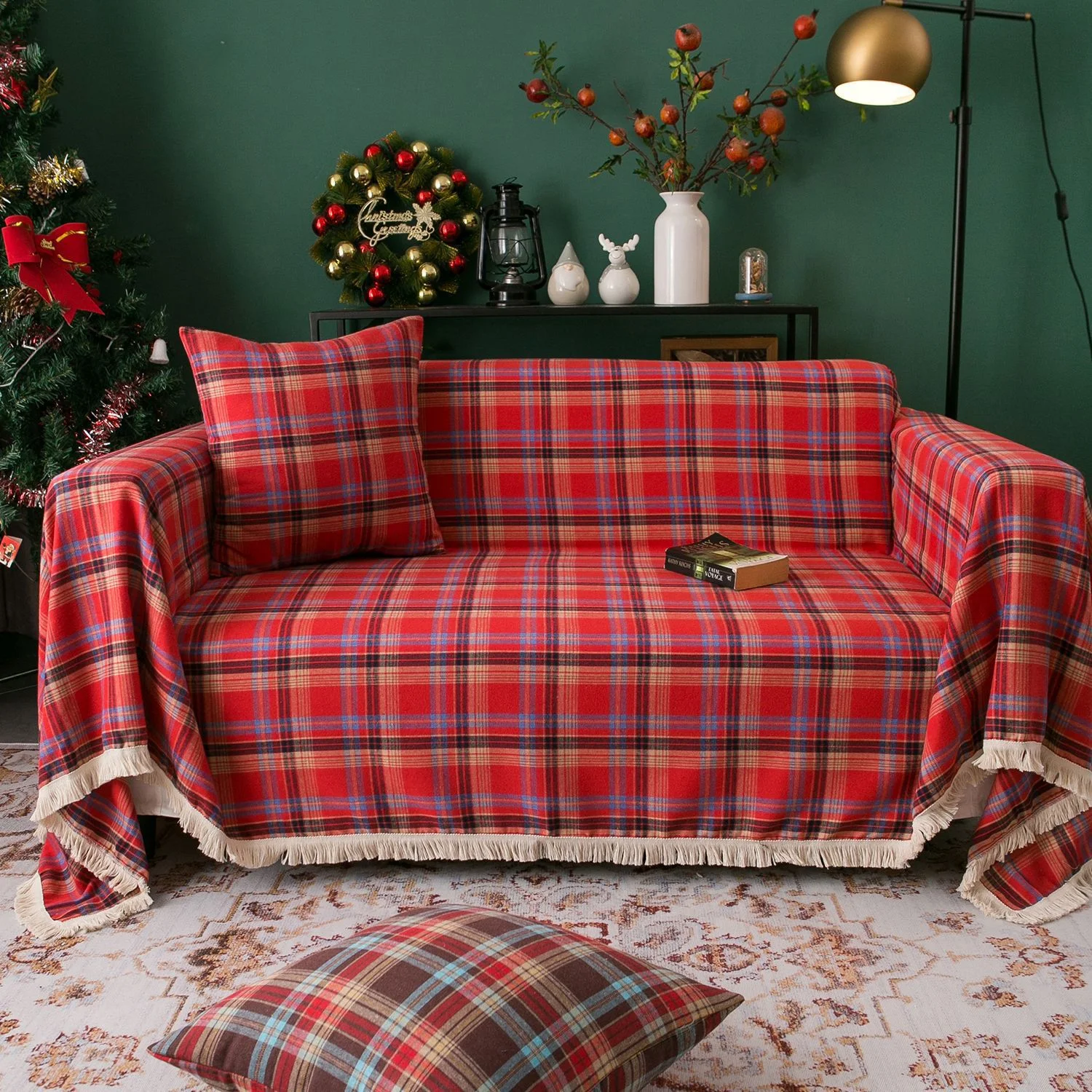 Multifunctional Tassel Sofa Cover for Christmas