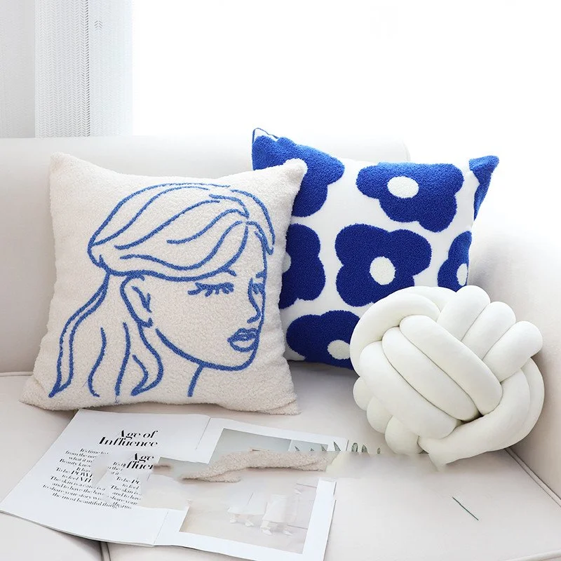 Net Red Rhine Blue Flower Pillowcase Embroidery