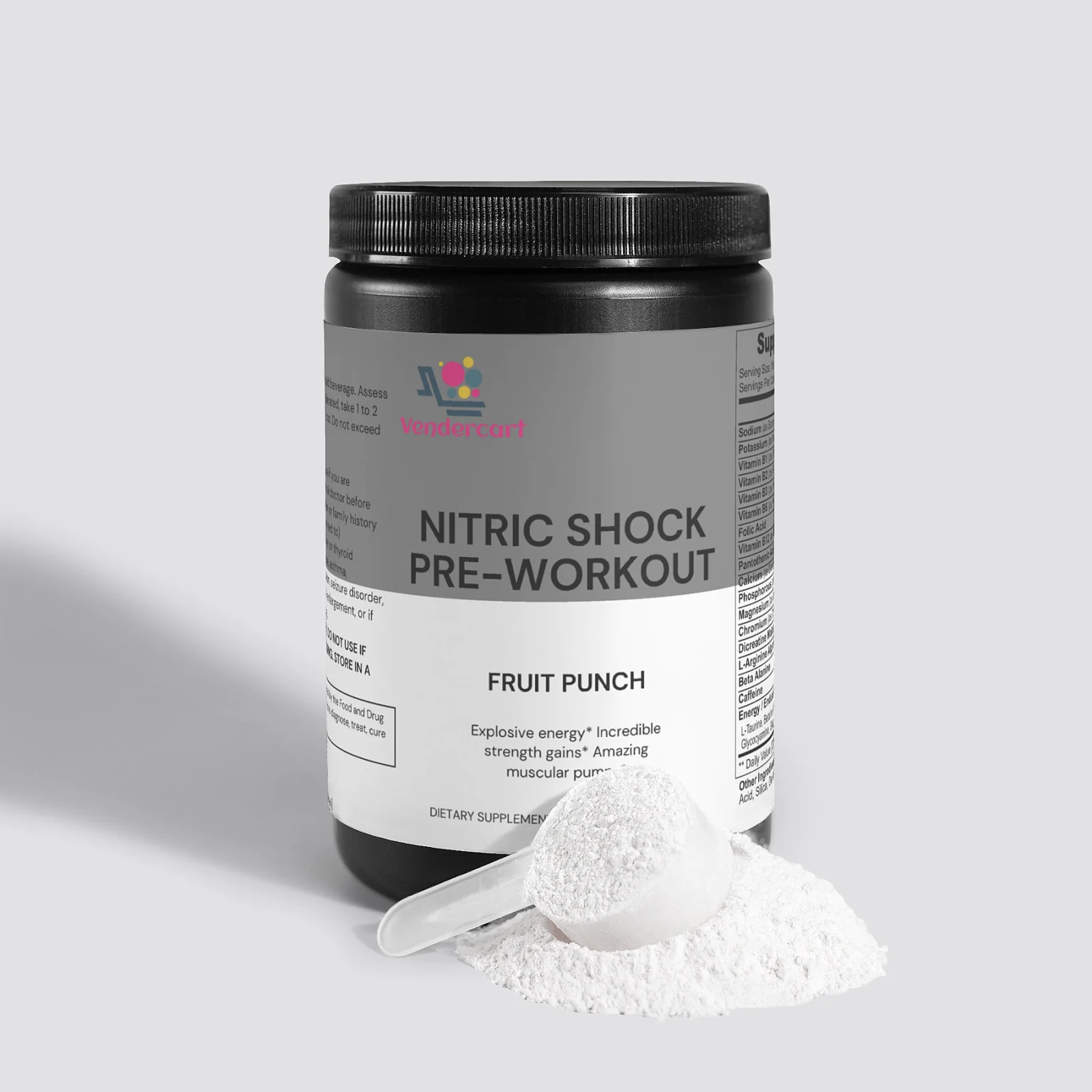 Nitric Shock Pre-Workout Powder - Fruit Punch Flavor, 23-Ingredient Energy and Strength Supplement for Gym Workouts