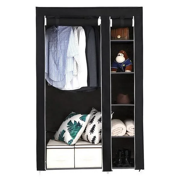 Non Woven Wardrobe 5 Layers 6 Grids 110x45x175- Black