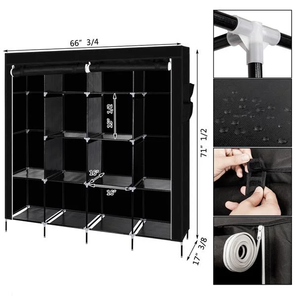 Non Woven Wardrobe with 4 Rows of High Feet and 4 Side Pockets
