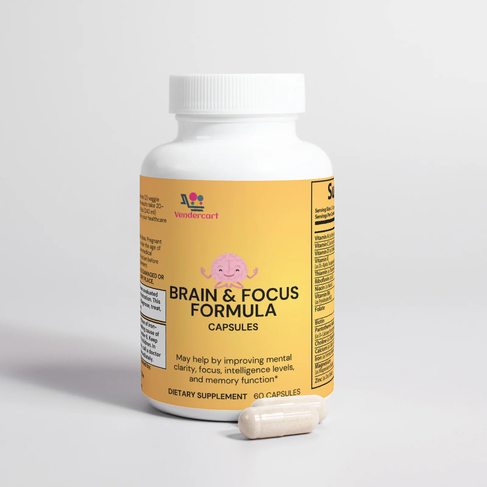 Nootropic Brain & Focus Formula - Natural Cognitive Support Capsules with DMAE, Bacopa and Amino Acids
