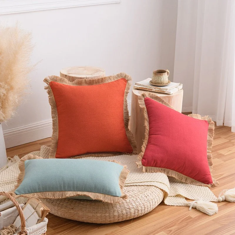 Nordic Ins Style Thickened Solid Color Cotton and Linen Pillowcase