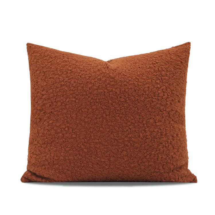 Nordic Warm Caramel Orange Coffee Color Faux Wool Roll Cushion Girl Throw Pillow Model Room Square Pillow