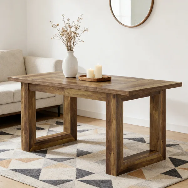 Industrial‑style office desk with minimalist design and sturdy wooden base