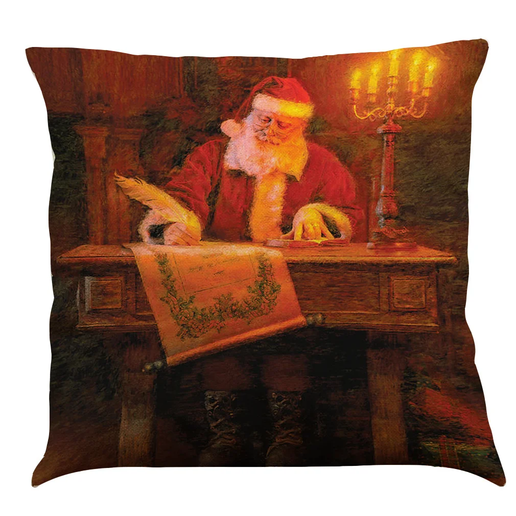 Oil Painting Santa Claus Christmas Cushion Pillowcase